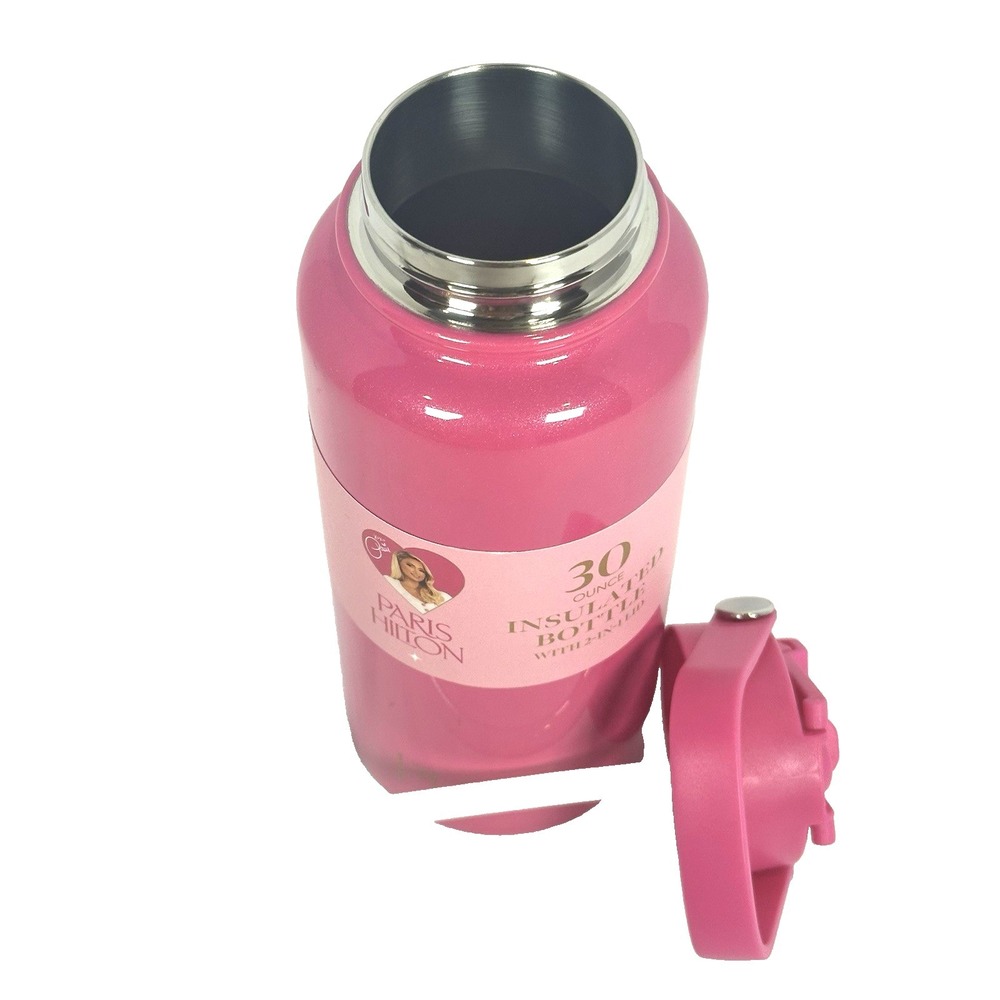 Paris Hilton 30oz Pink‎ Shimmer Insulated Water Bottle Tumbler 2 In 1 Lid - Picture 8 of 10